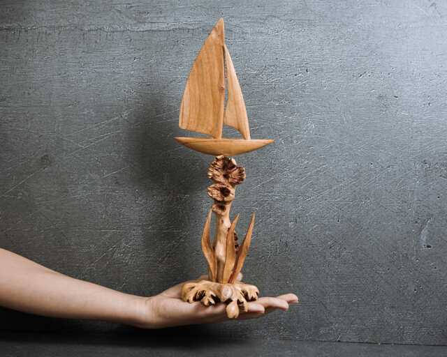 Handmade Parasite Wood Sailboat Sculpture Unique Nautical Home Decor 14 - image 1