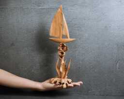 Handmade Parasite Wood Sailboat Sculpture Unique Nautical Home Decor 14 - thumbnail 1