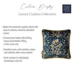 Celina Digby?? Luxury Designer Velvet Cushion Cover Pillow, Floral Design With Gold Piping, Four Seasons Spring, Navy Blue & Gold, in 2 Sizes - thumbnail 3