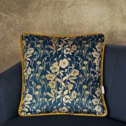 Celina Digby?? Luxury Designer Velvet Cushion Cover Pillow, Floral Design With Gold Piping, Four Seasons Spring, Navy Blue & Gold, in 2 Sizes - thumbnail 2
