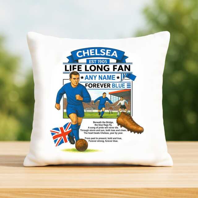 Personalised Retro Chelsea Fc Fan Cushion. With Any Name. Football Fan Cushion Cfc - image 1