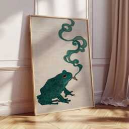 Smoky Frog Poster, Surrealist Animal Art Print, Modern Boho Wall Art, Whimsical Green Artwork, Contemporary Home Decor - thumbnail 2