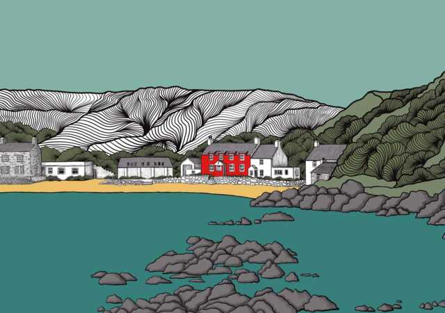 Ty Coch, Porthdinllaen Line Drawing Print - Welsh Coastal Art By Lisa Reeve - image 1