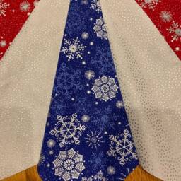 Quilted Patriotic Christmas Tree Skirt Red, White, & Blue Snowflake Decor - thumbnail 3