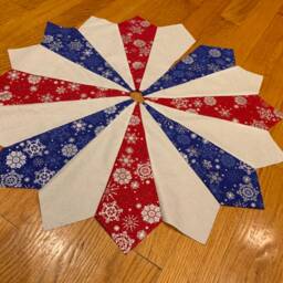 Quilted Patriotic Christmas Tree Skirt Red, White, & Blue Snowflake Decor - thumbnail 2