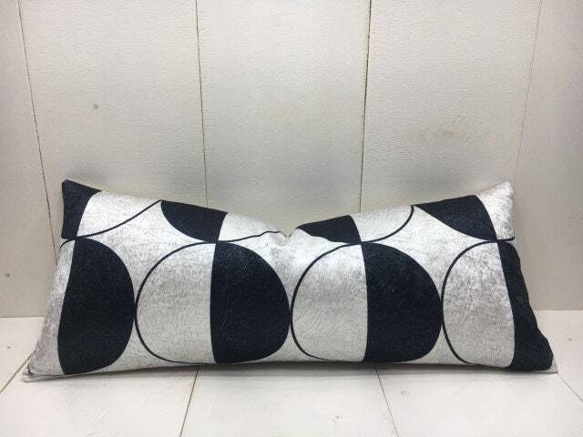 Handwoven Silk Blend Lumbar Pillow Cover, Modern Geometric Cushion - 10x24 - image 1