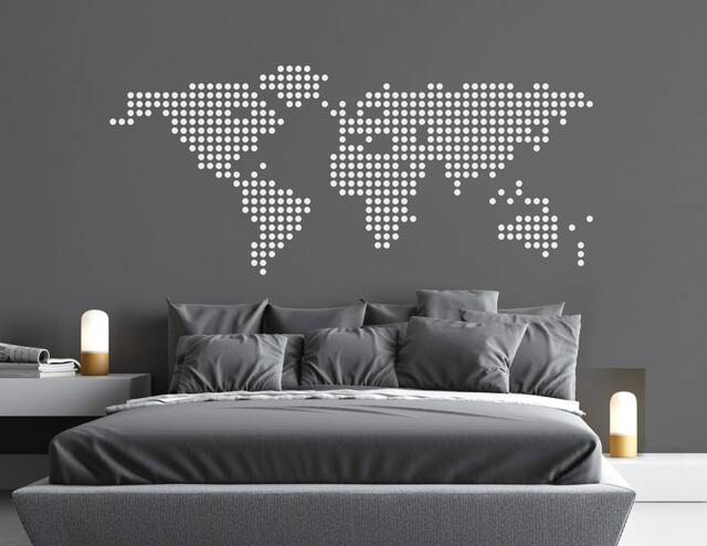 Modern World Map Decal Dots Raster, Map Art Office Wall Sticker Points Wall Art Decor Large World - image 1