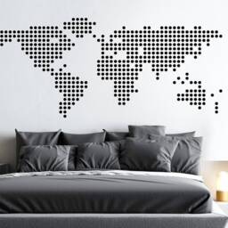 Modern World Map Decal Dots Raster, Map Art Office Wall Sticker Points Wall Art Decor Large World - thumbnail 2
