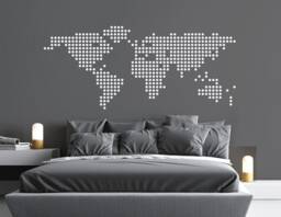 Modern World Map Decal Dots Raster, Map Art Office Wall Sticker Points Wall Art Decor Large World - thumbnail 1