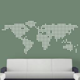 Modern World Map Decal Dots Raster, Map Art Office Wall Sticker Points Wall Art Decor Large World - thumbnail 4