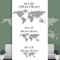 Modern World Map Decal Dots Raster, Map Art Office Wall Sticker Points Wall Art Decor Large World - thumbnail 3