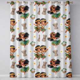 Cute Hawaiian Girl Hula Dance Coconut Shell Cream Background Seamless Pattern Readymade Eyelet Ring Top Thermal 100% Blackout Curtains - thumbnail 2