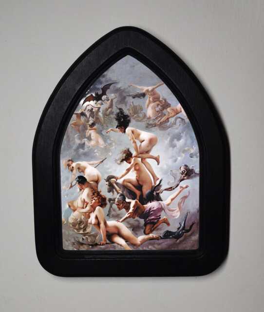 Halloween Black Gothic Arch Wooden Framed Picture, Luis Ricardo Falero, Witches Going To Their Sabbath, Print, Witchy Wall Hanging - image 1