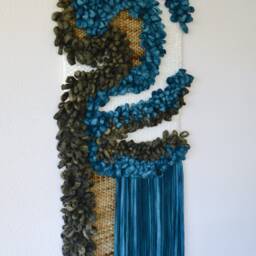Abstract Wall Art Wall Hanging - Green Macrame Modern Fiber Art - Vertical Sculptural Tapestry - thumbnail 2