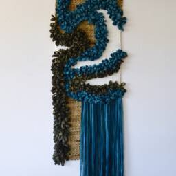Abstract Wall Art Wall Hanging - Green Macrame Modern Fiber Art - Vertical Sculptural Tapestry - thumbnail 3