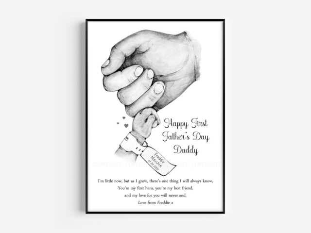 Personalised First Father's Day Daddy's Print Fist Hands One Child Only Unframed - image 1
