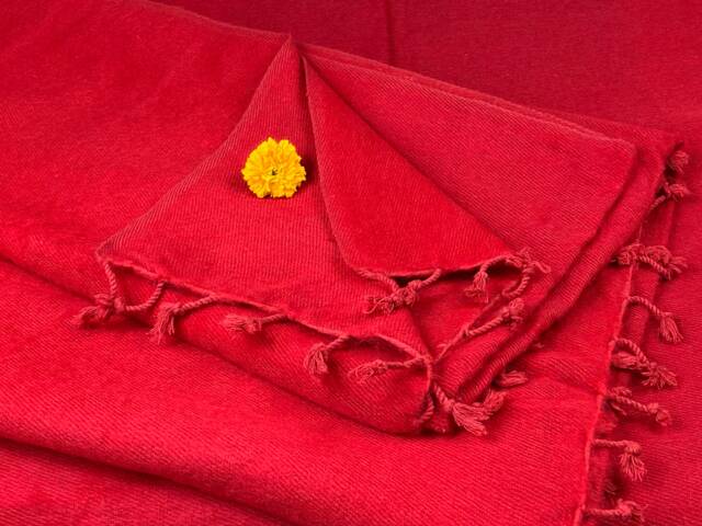 Handmade Red Yak Wool Blanket Oversized Meditation Shawl Wrap - image 1