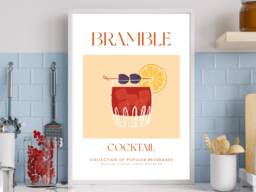 Bramble Cocktail Art Print Poster - Party Signature Drink Sign Wall Decor Minimalist Elegant Retro Gift A5 A4 A3 - thumbnail 1