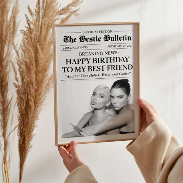 Best Friend Birthday Custom Gift, Bestie Personalised Photo Newspaper Print, Wall Art Present For Sister - image 1