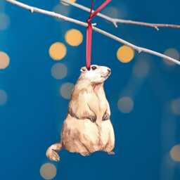 Marmot Christmas Tree Decoration, Birch Plywood Ornament, Animal Lover Gift, Festive Watercolour Art, Traditional Keepsake