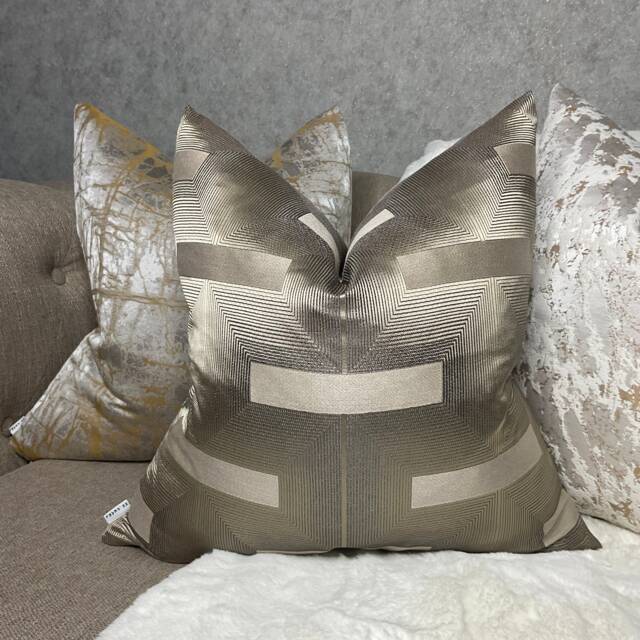 John Lewis & Partners Lawson Fabric Geometric Gold Cushion Cover Art Deco Greek Designer High Quality Handmade - image 1