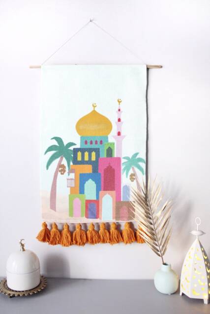 Mosque Islamic Art Wall Hanging Weave Tapestry, Muslim Children's Room, Masjid, Salat, Multicolour, Vibrant Home Decor, Macram?? - image 1