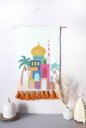 Mosque Islamic Art Wall Hanging Weave Tapestry, Muslim Children's Room, Masjid, Salat, Multicolour, Vibrant Home Decor, Macram?? - thumbnail 1