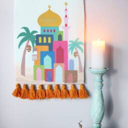 Mosque Islamic Art Wall Hanging Weave Tapestry, Muslim Children's Room, Masjid, Salat, Multicolour, Vibrant Home Decor, Macram?? - thumbnail 3