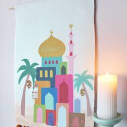 Mosque Islamic Art Wall Hanging Weave Tapestry, Muslim Children's Room, Masjid, Salat, Multicolour, Vibrant Home Decor, Macram?? - thumbnail 2