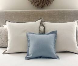 Light Blue Linen Pillow Cover - Handmade Throw Cover, Custom Size, Natural Cushion - thumbnail 1