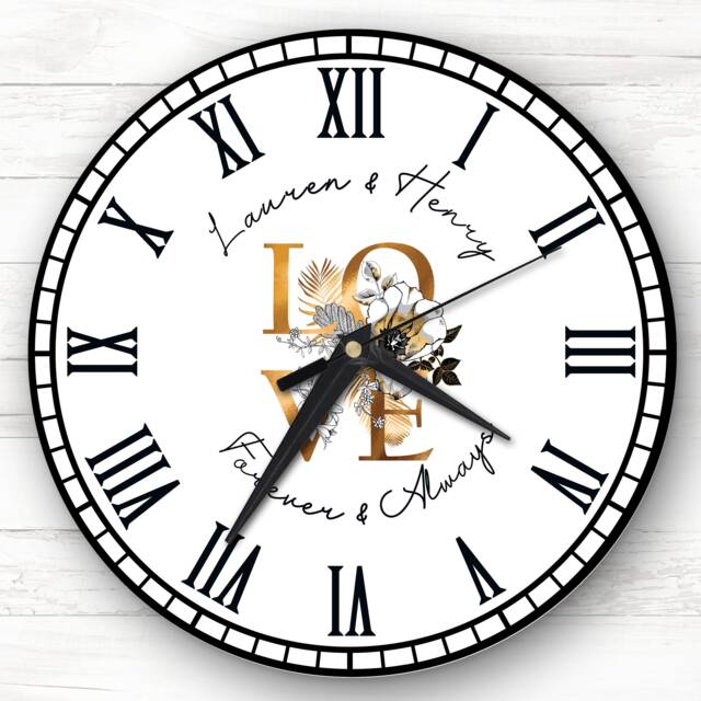 Gold & Black Love Anniversary Birthday Valentine's Gift Personalised Clock - image 1