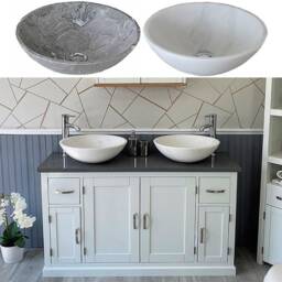White Painted Bathroom Vanity Unit Cabinet Stone Basin Tap Set Grey Quartz Top 402Pgqsbcx2