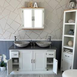 White Painted Bathroom Vanity Unit Cabinet Stone Basin Tap Set Grey Quartz Top 402Pgqsbcx2 - thumbnail 3