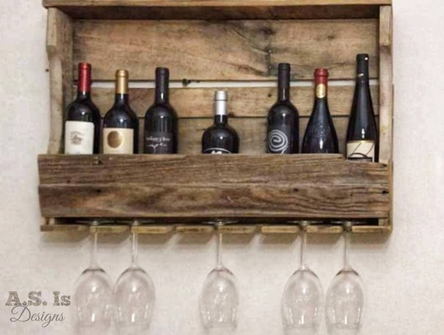 Reclaimed Wood Wine Rack With Glass Hanger Rustic Farmhouse Bar - image 1