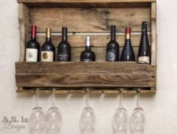Reclaimed Wood Wine Rack With Glass Hanger Rustic Farmhouse Bar - thumbnail 1