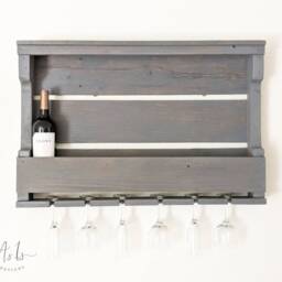 Reclaimed Wood Wine Rack With Glass Hanger Rustic Farmhouse Bar - thumbnail 3