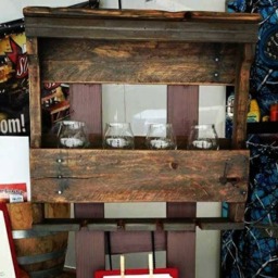 Reclaimed Wood Wine Rack With Glass Hanger Rustic Farmhouse Bar - thumbnail 4