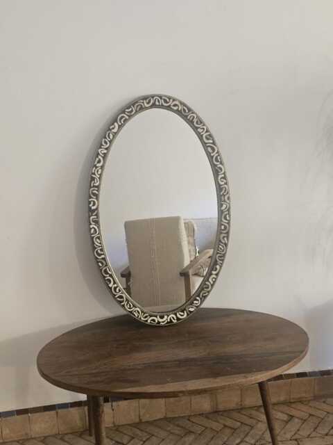Oval Bone Inlay Mirror - Handmade Decorative Wall Boho Home Accent - image 1