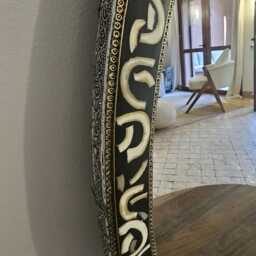 Oval Bone Inlay Mirror - Handmade Decorative Wall Boho Home Accent - thumbnail 4