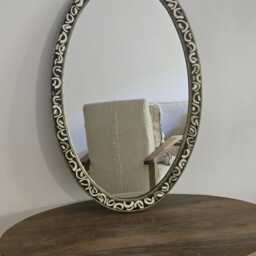 Oval Bone Inlay Mirror - Handmade Decorative Wall Boho Home Accent - thumbnail 2
