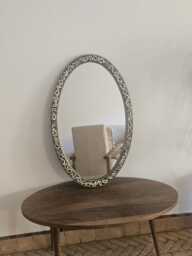 Oval Bone Inlay Mirror - Handmade Decorative Wall Boho Home Accent
