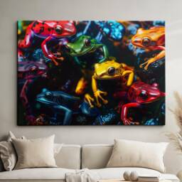 Vibrant Rainbow Frog Animal Art Abstract Oil Painting Framed Poster Print & Canvas Wall Living Home Decor Interior Pet Gift Ideas - thumbnail 1