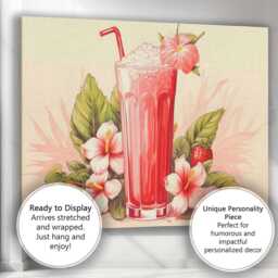 Pink Strawberry Smoothie Hibiscus Tropical Drink Canvas Wall Art Print Decor Picture Ready To Hang - thumbnail 3