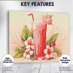 Pink Strawberry Smoothie Hibiscus Tropical Drink Canvas Wall Art Print Decor Picture Ready To Hang - thumbnail 1