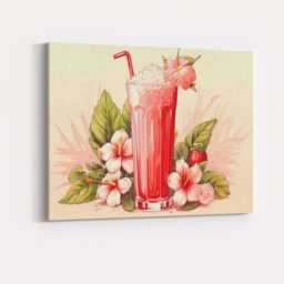 Pink Strawberry Smoothie Hibiscus Tropical Drink Canvas Wall Art Print Decor Picture Ready To Hang - thumbnail 4