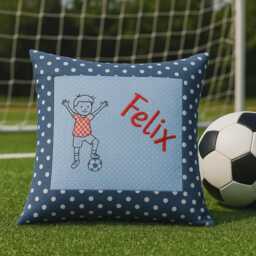 Embroidered Pillow Footballer + Name //Light Blue - Navy// 40x40 Pillowcase Gift Cuddly Cuddle Name - thumbnail 4