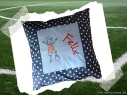 Embroidered Pillow Footballer + Name //Light Blue - Navy// 40x40 Pillowcase Gift Cuddly Cuddle Name - thumbnail 1