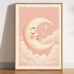 Crescent Moon Nursery Print Whimsical Celestial Kids Room Art - thumbnail 1