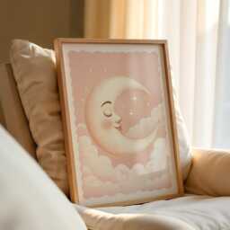 Crescent Moon Nursery Print Whimsical Celestial Kids Room Art - thumbnail 2