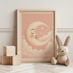 Crescent Moon Nursery Print Whimsical Celestial Kids Room Art - thumbnail 3